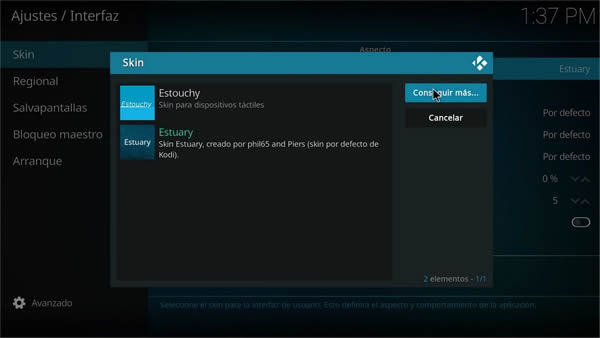Kodi cambiar Skin